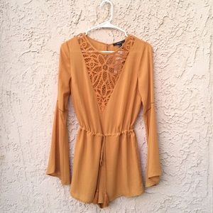 NWT Forever21 Mustard Romper Floral Crochet Detail